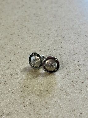 Michael Kors Silver Circle Logo Earrings